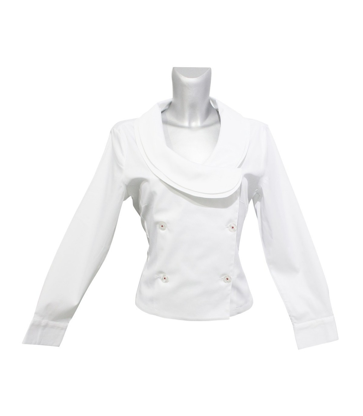 Kurz geschnittene Bluse in weiß 3 Knöpfe) Knopfleiste Kragen (jeweils doppelter mit ausgefallenem und
